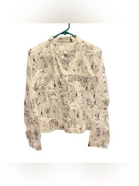 Christopher & Banks Jacket Women L White Novelty Print Stretch Lightweight